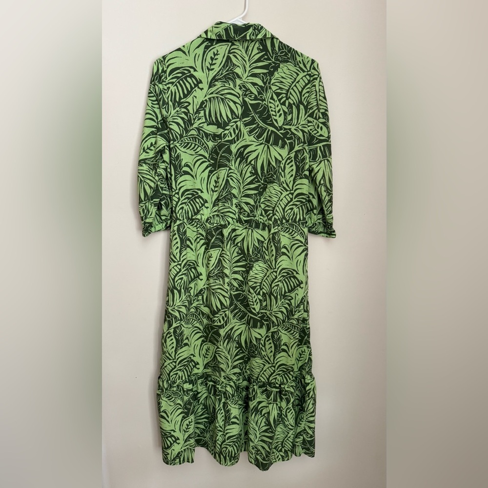 Appleseed’s Tropical Green Leaf Print Button Front Midi Dress Women’s Size 8 - Picture 2 of 6